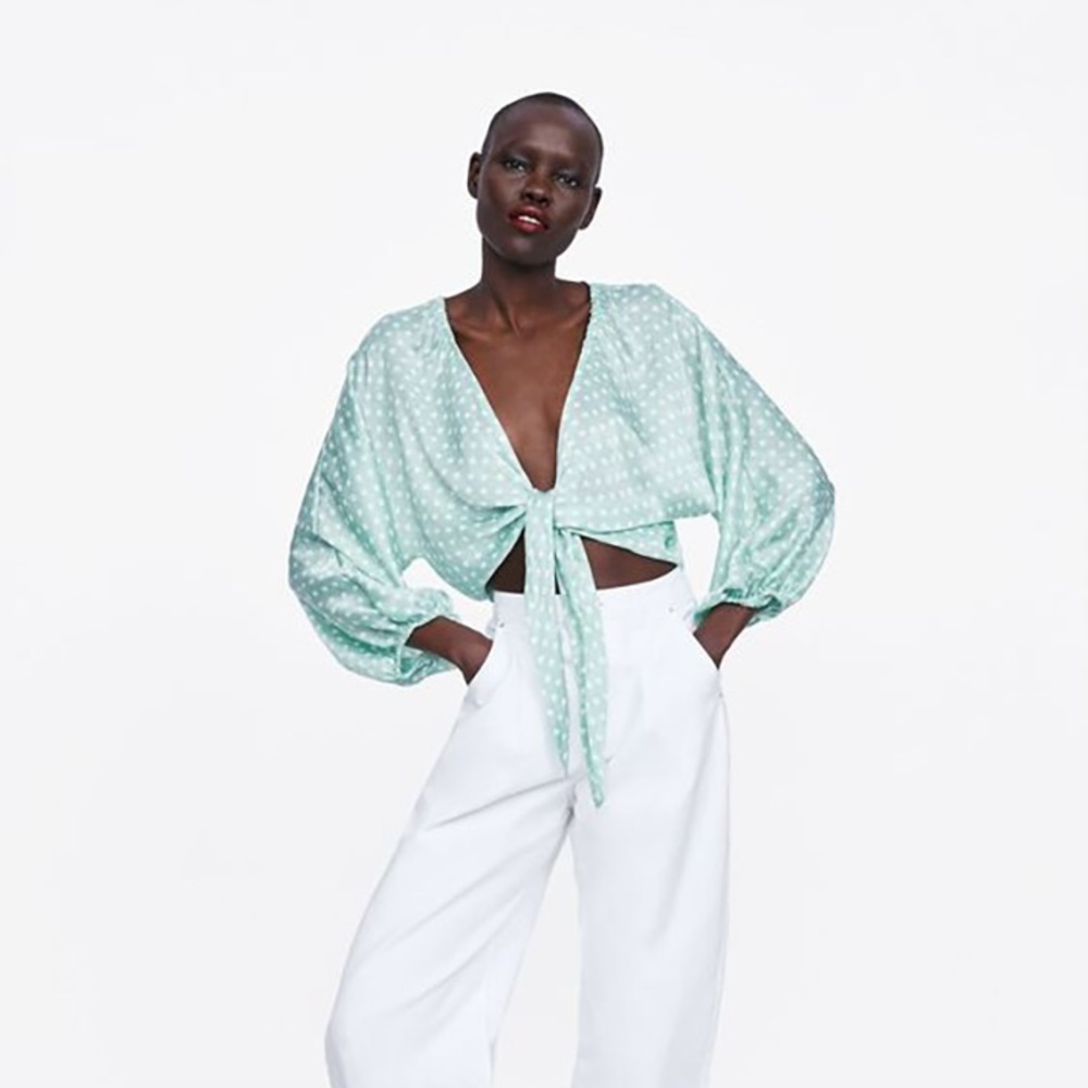 ZARA Polka Dot Tie Front Top